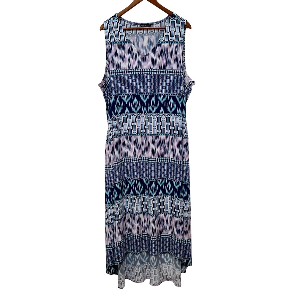 Lane Bryant Blue Mixed Print Ikat High Low Sleeveless Midi Dress Womens 22/24